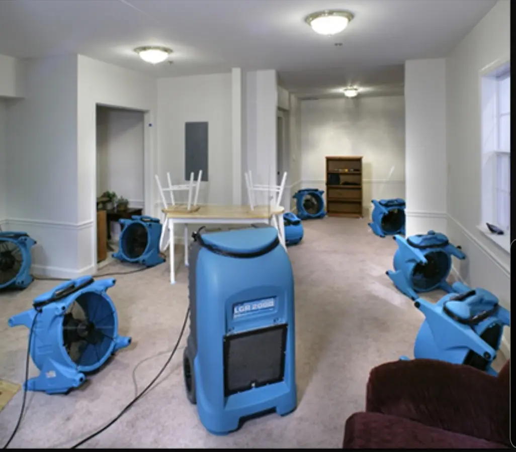 Air movers and dehumidifier setup for Water Damage Restoration in Ballenger Creek